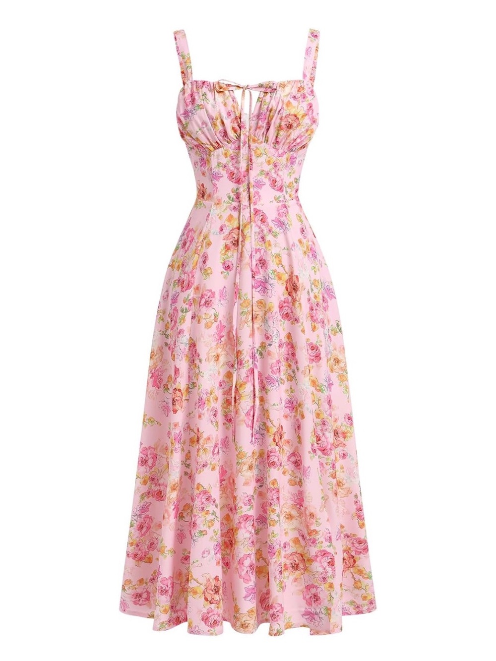 🌷 Pink Floral Cottagecore Midi Dress